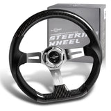 W-Power 13.5" 343mm 6-Bolt Hole JDM Euro VIP Style Real Carbon Fiber Black Leather Grip Aluminum Finished 3-Spoke 3 Inch Deep Dish Steering Wheel