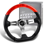 W-Power 13.5" 343mm 6-Bolt Hole JDM Euro VIP Style Red Crystal Bubble With Black Leather Grip Aluminum Finished 3-Spoke 3 Inch Deep Dish Steering Wheel