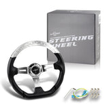 W-Power 13.5" 343mm 6-Bolt Hole JDM Euro VIP Style Clear Crystal Bubble With Black Leather Grip Aluminum Finished 3-Spoke 3 Inch Deep Dish Steering Wheel