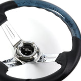 W-Power 13.5" 343mm 6-Bolt Hole JDM Euro VIP Style Crystal Bubble With Black Leather Grip Aluminum Finished 3-Spoke 4 Inches Deep Dish Steering Wheel