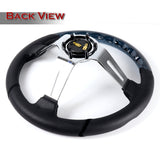 W-Power 13.5" 343mm 6-Bolt Hole JDM Euro VIP Style Crystal Bubble With Black Leather Grip Aluminum Finished 3-Spoke 4 Inches Deep Dish Steering Wheel