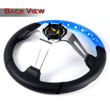 W-Power 13.5" 343mm 6-Bolt Hole JDM Euro VIP Style Blue Crystal Bubble With Black Leather Grip Aluminum Finished 3-Spoke 4 Inch Deep Dish Steering Wheel