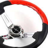 W-Power 13.5" 343mm 6-Bolt Hole JDM Euro VIP Style Red Crystal Bubble With Black Leather Grip Aluminum Finished 3-Spoke 4 Inch Deep Dish Steering Wheel