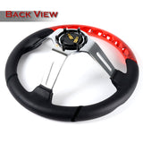 W-Power 13.5" 343mm 6-Bolt Hole JDM Euro VIP Style Red Crystal Bubble With Black Leather Grip Aluminum Finished 3-Spoke 4 Inch Deep Dish Steering Wheel