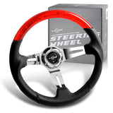 W-Power 13.5" 343mm 6-Bolt Hole JDM Euro VIP Style Red Crystal Bubble With Black Leather Grip Aluminum Finished 3-Spoke 4 Inch Deep Dish Steering Wheel