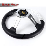 W-Power 13.5" 343mm 6-Bolt Hole JDM Euro VIP Style Clear Crystal Bubble With Black Leather Grip Aluminum Finished 3-Spoke 4 Inch Deep Dish Steering Wheel