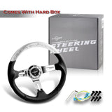 W-Power 13.5" 343mm 6-Bolt Hole JDM Euro VIP Style Clear Crystal Bubble With Black Leather Grip Aluminum Finished 3-Spoke 4 Inch Deep Dish Steering Wheel