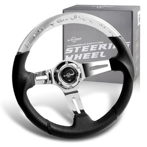 W-Power 13.5" 343mm 6-Bolt Hole JDM Euro VIP Style Clear Crystal Bubble With Black Leather Grip Aluminum Finished 3-Spoke 4 Inch Deep Dish Steering Wheel