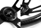 W-Power 13.5" 343mm 6-Bolt Hole JDM Euro VIP Style Carbon Fiber Look Style Leather Grip With Aluminum Finished 3-Spoke 2.5 Inch Deep Dish Steering Wheel -Black Center Spoke