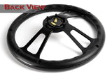 W-Power 13.5" 343mm 6-Bolt Hole JDM Euro VIP Style Carbon Fiber Look Style Leather Grip With Aluminum Finished 3-Spoke 2.5 Inch Deep Dish Steering Wheel -Black Center Spoke