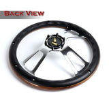 W-Power 13.5" 343mm 6-Bolt Hole Vintage Style Dark Wood With Billet Stripe Trim Grip Aluminum Finished 3-Spoke 2.5 Inch Deep Dish Steering Wheel -Chrome Center Spoke