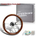 W-Power 13.5" 343mm 6-Bolt Hole Vintage Style Dark Wood With Billet Stripe Trim Grip Aluminum Finished 3-Spoke 2.5 Inch Deep Dish Steering Wheel -Chrome Center Spoke