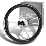 W-Power 18" 457mm 5-Bolt Hole Euro Vintage Style Carbon Fiber Look Style Grip With Aluminum Finished 3-Spoke 2.5 Inch Deep Dish Steering Wheel -Chrome Center Spoke