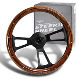 W-Power 18" Dark Wood Grip 5-Hole Aluminum Black 3-Spoke Vintage Steering Wheel