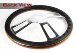 W-Power 18" Dark Wood Grip 5-Hole Aluminum Chrome 3-Spoke Vintage Steering Wheel