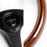 W-Power 13" 330mm Reinforced 6-Bolt Hole JDM Euro VIP Style Galaxy Classic Wood Grain Trim Grip With Aluminum Finished 3-Spoke Steering Wheel -Brown Wood With Black Line Grip