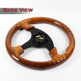 W-Power 13" 330mm Reinforced 6-Bolt Hole JDM Euro VIP Style Galaxy Classic Wood Grain Trim Grip With Aluminum Finished 3-Spoke Steering Wheel -Brown Wood With Black Line Grip