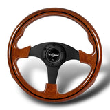 W-Power 13" 330mm Reinforced 6-Bolt Hole JDM Euro VIP Style Galaxy Classic Wood Grain Trim Grip With Aluminum Finished 3-Spoke Steering Wheel -Brown Wood With Black Line Grip