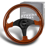 W-Power 13" 330mm Reinforced 6-Bolt Hole JDM Euro VIP Style Galaxy Classic Wood Grain Trim Grip With Aluminum Finished 3-Spoke Steering Wheel -Brown Wood With Black Line Grip