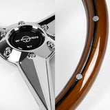 W-Power 14" 350mm 6-Bolt Hole Vintage Style Dark Wood With Billet Stripe Grip Aluminum Finished 3-Spoke Steering Wheel