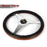 W-Power 14" 350mm 6-Bolt Hole Vintage Style Dark Wood With Billet Stripe Grip Aluminum Finished 3-Spoke Steering Wheel