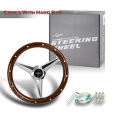 W-Power 14" 350mm 6-Bolt Hole Vintage Style Dark Wood With Billet Stripe Grip Aluminum Finished 3-Spoke Steering Wheel