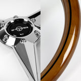 W-Power 14" 350mm 6-Bolt Hole Vintage Style Wood With Black Line Grip Aluminum Finished 3-Spoke Steering Wheel