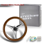 W-Power 14" 350mm 6-Bolt Hole Vintage Style Wood With Black Line Grip Aluminum Finished 3-Spoke Steering Wheel