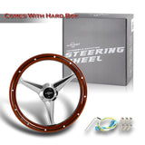 W-Power 14" 350mm 6-Bolt Hole Vintage Style Dark Wood Mahogany With Billet Stripe Grain Grip Aluminum Finished 3-Spoke Steering Wheel