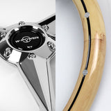 W-Power 14" 350mm 6-Bolt Hole Vintage Style Oak Wood With Billet Stripe Grip Aluminum Finished 3-Spoke Steering Wheel