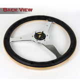 W-Power 14" 350mm 6-Bolt Hole Vintage Style Oak Wood With Billet Stripe Grip Aluminum Finished 3-Spoke Steering Wheel