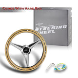 W-Power 14" 350mm 6-Bolt Hole Vintage Style Oak Wood With Billet Stripe Grip Aluminum Finished 3-Spoke Steering Wheel