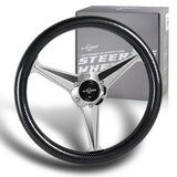 W-Power 14" 350mm 6-Bolt Hole Carbon Fiber Look Style Grip With Aluminum Finished 3-Spoke Steering Wheel