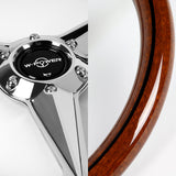 W-Power 14" 350mm 6-Bolt Hole Vintage Style Dark Wood Mahogany With Black Line Grain Grip Aluminum Finished 3-Spoke Steering Wheel