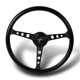 W-Power 15" 380mm 6-Bolt Hole JDM Euro VIP Style Classic Trim Grip With Aluminum Finished 3-Spoke 3 Inches Deep Dish Steering Wheel -Black Vinyl Wrap/Matte Black Center Spoke