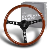 W-Power 15" 380mm 6-Bolt Hole JDM Euro VIP Style Classic Trim Grip With Aluminum Finished 3-Spoke 3 Inches Deep Dish Steering Wheel -Brown Wood Grain/Matte Black Center Spoke