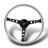 W-Power 15" 380mm 6-Bolt Hole JDM Euro VIP Style Classic Trim Grip With Aluminum Finished 3-Spoke 3 Inches Deep Dish Steering Wheel -White Wood Grain With Black Line/Matte Black Center Spoke