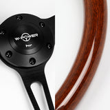 W-Power 15" 380mm 6-Bolt Hole JDM Euro VIP Style Classic Trim Grip With Aluminum Finished 3-Spoke 3 Inch Deep Dish Steering Wheel -Brown Wood Grain/Matte Black Center Spoke