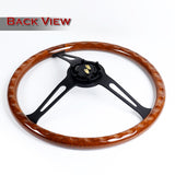 W-Power 15" 380mm 6-Bolt Hole JDM Euro VIP Style Classic Trim Grip With Aluminum Finished 3-Spoke 3 Inch Deep Dish Steering Wheel -Brown Wood Grain/Matte Black Center Spoke