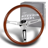 W-Power 15" 380mm 6-Bolt Hole JDM Euro VIP Style Classic Trim Grip With Aluminum Finished 3-Spoke 3 Inch Deep Dish Steering Wheel -Brown Wood Grain/Chrome Center Spoke