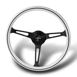 W-Power 15" 380mm 6-Bolt Hole JDM Euro VIP Style Classic Trim Grip With Aluminum Finished 3-Spoke 3 Inch Deep Dish Steering Wheel -White Wood Grain With Black Line/Matte Black Center Spoke