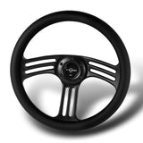 W-Power 14" 350mm 6-Bolt Hole Vintage Style Black Leather Grip With Aluminum Finished 3-Spoke 3 Inches Deep Dish Steering Wheel -Black Center Spoke