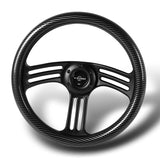 W-Power 14" 350mm 6-Bolt Hole Vintage Style Carbon Fiber Look Style Grain Grip With Aluminum Finished 3-Spoke 3 Inches Deep Dish Steering Wheel -Black Center Spoke