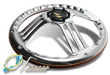 W-Power 350MM 14" Dark Wood Grip 6-Hole Chrome 3-Spoke Vintage Steering Wheel