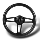 W-Power 14" 350mm 6-Bolt Hole Vintage Style Carbon Fiber Look Style Grain Grip With Aluminum Finished 3-Spoke Steering Wheel -Black Center Spoke