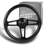 W-Power 14" 350mm 6-Bolt Hole Vintage Style Carbon Fiber Look Style Grain Grip With Aluminum Finished 3-Spoke Steering Wheel -Black Center Spoke