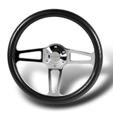 W-Power 14" 350mm 6-Bolt Hole Vintage Style Carbon Fiber Look Style Grain Grip With Aluminum Finished 3-Spoke Steering Wheel -Chrome Center Spoke