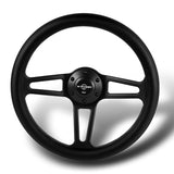 W-Power 14" 350mm 6-Bolt Hole Vintage Style Black Leather Grip With Aluminum Finished 3-Spoke Steering Wheel -Black Center Spoke