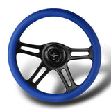 W-Power 14" 350mm 6-Bolt Hole Vintage Style Blue Leather Grip With Aluminum Finished 3-Spoke Steering Wheel -Black Center Spoke