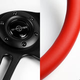 W-Power 14" 350mm 6-Bolt Hole Vintage Style Red Leather Grip With Aluminum Finished 3-Spoke Steering Wheel -Black Center Spoke